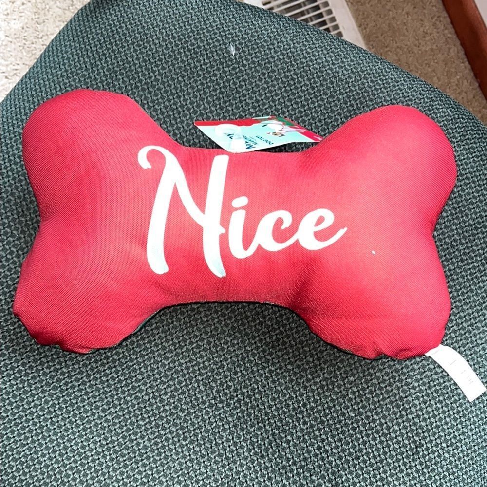 Red 'Nice/Naughty’ Dog Bone Pillow Toy